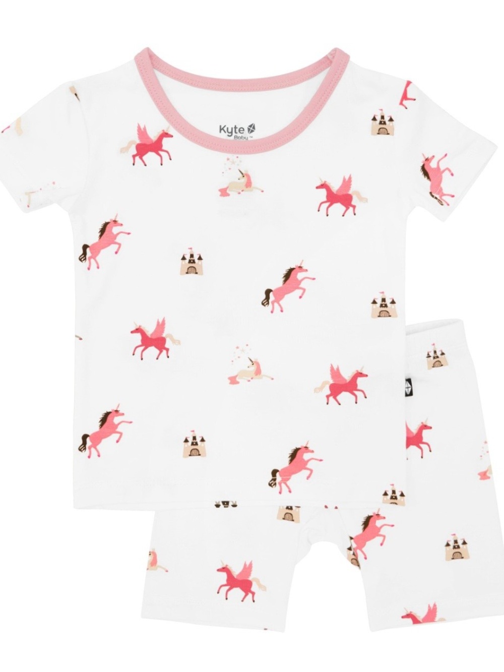 Kyte Baby White & Pink Unicorn Short Pajama Set